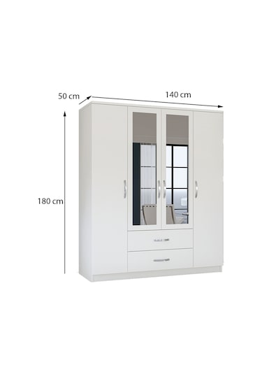 Metalia Gm0035 Esil 4 Kapılı 2 Çekmeceli Aynalı Gardrop Dolap Beyaz