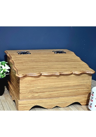 Mutfak Çay Kahve Kutusu Rustik Bambu Eskitme Sandık Kapaklı Kutu