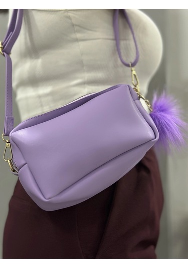 Biçomi Ponpon Mor Cilt Çanta Mor