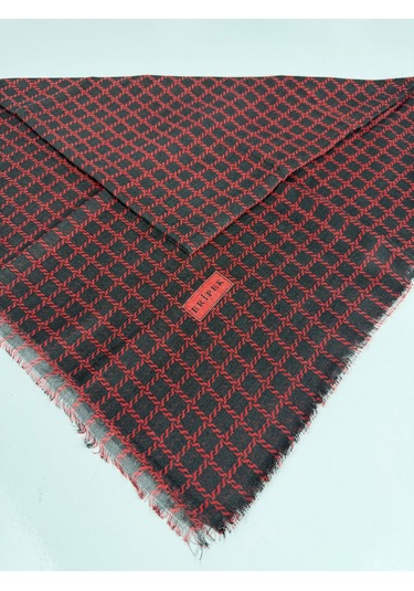 Eripek Desenli Flamalı Keten Eşarp- 06112 Siyah-Kırmızı