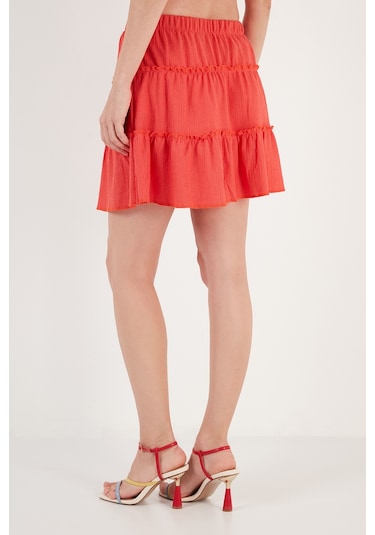 Lela Beli Lastikli Mini Bayan Şort Etek 5865038 Nar Çiçeği