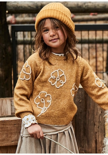 Mayoral Hardal Kız Çocuk Çiçek Aplikeli Kazak 4308 Hardal