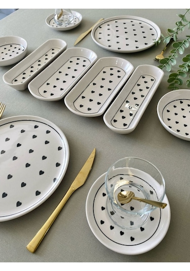 Siyah Kalp 2 Kişilik 10 Parça Kahvaltı Takımı Siyah