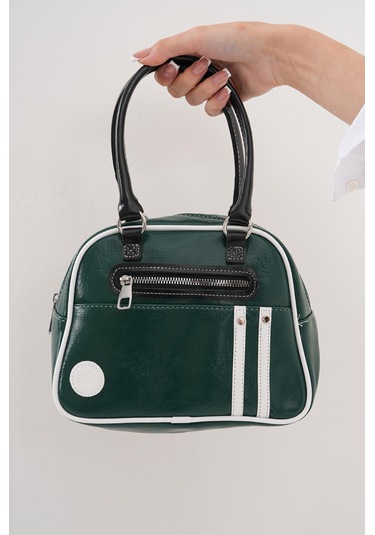 Kadın Retro Spor Ayarlanbilir Askılı El Kol Ve Omuz Çantası Yeşil - Beyaz