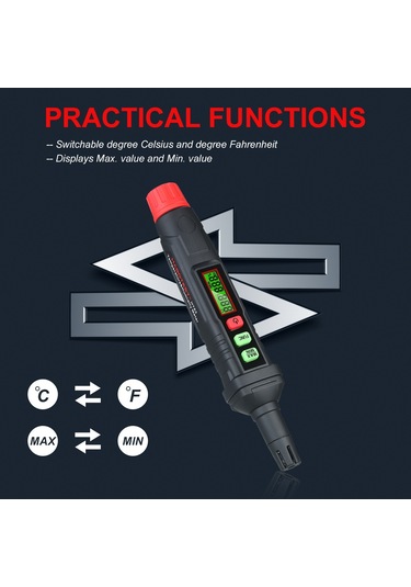 Habotest 4in1 Dijital Taşınabilir Psikrometre Siyah Ve Kırmızı