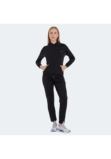 Slazenger RECTOR Kadın Fermuarlı Dik Yaka Cepli Siyah Eşofman Takımı