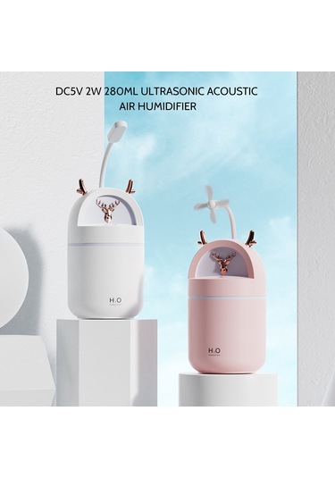 Kosona Beyaz 280ml Boynuz Desenli Nemlendirici: Çift Sprey Modu, Otomatik Kapanma, Usb Besleme - Normal Tip