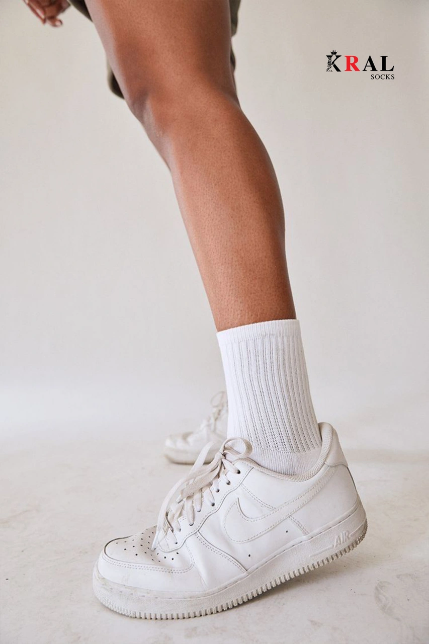 Unisex Beyaz 6 Çift Pamuklu Tenis Spor Uzun Soket Boy Çorap Beyaz