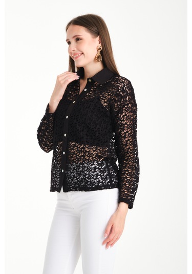 By Papi Dantel Gömlek Siyah