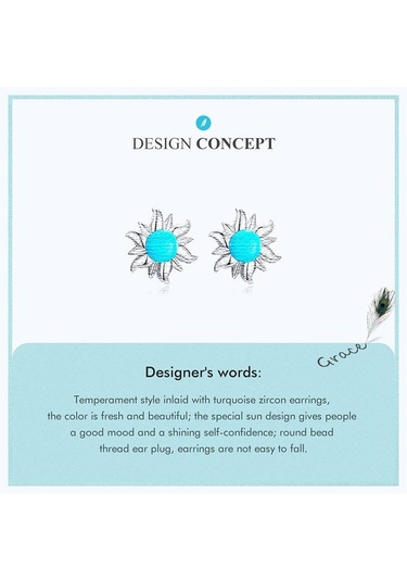 Wostu 925 Ayar Gümüş Minik Güneş Saplama Küpeler Kadınlar İçin Trendy Güzel Düğün Takısı Mavi Turkuaz Piercing Küpe