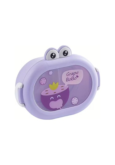 Karikatür Öğle Yemeği Kutusu, Okulda Gençler Ve Çocuklar İçin Taşınabilir 2 Bölmeli Saklama Kabı Mor