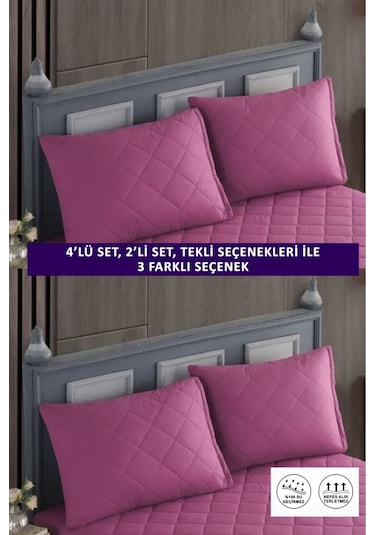 2 Adet %100 Pamuk Kapitone Fermuarlı Sıvı Geçirmez Renkli Yastık Alezi Yastık Koruyucu Lila