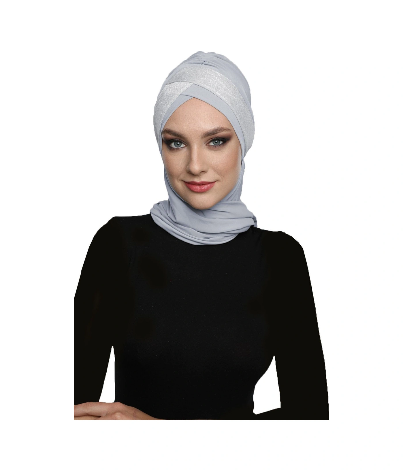 Çapraz Pike Atkılı Astarlı Açık Gri Hazır Türban Tesettür Bone Açık Gri