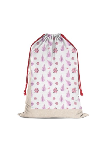 Büyük Noel Baba Hediye Çantası, Pamuklu Kordonlu, Yeniden Kullanılabilir Noel Poinsettia Fern