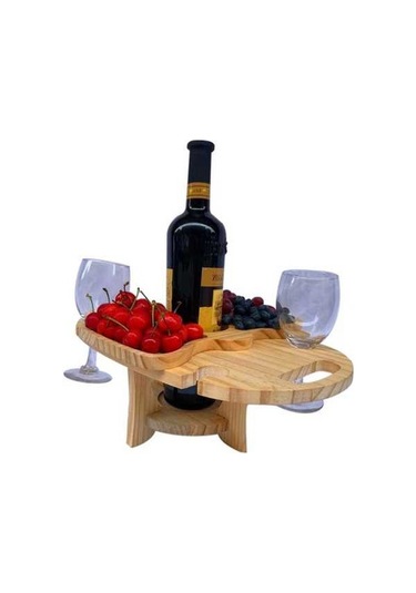 Novahub Açık Piknik Masası Ahşap Katlanabilir Şarap Rafı Ahşap Rengi, Boyut:katlanabilir Masa Boyutu Çok Renkli