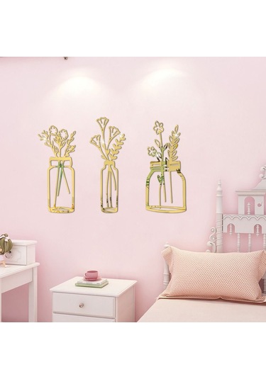 Duvar Çıkartmaları 3d Çiçek Vazosu Gümüş S Gümüş S Diğer