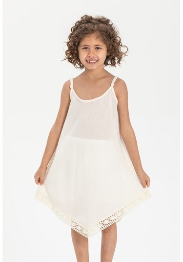 Çağla Şile Bezi Kız Çocuk Elbise Krem Krm