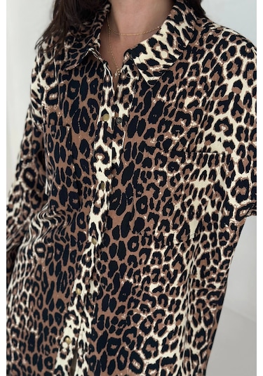 Asprin Fashion Leopar Desen Gabardin Gömlek Leopar