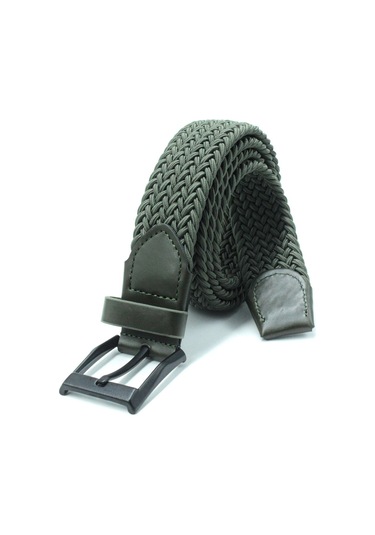 2 Adet Örgü Lastik Kemer 3,5cm - Şort Kemeri - Kot Kemeri - Kanvas Pantolon Kemeri -siyah Yeşil Siyahyeşil