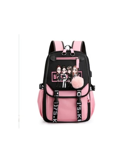 Venta Caliente Kore Juvenil Blackpink Usb Bağlantı Noktası Sırt Çantası Siyah - Pembe Siyah - Pembe