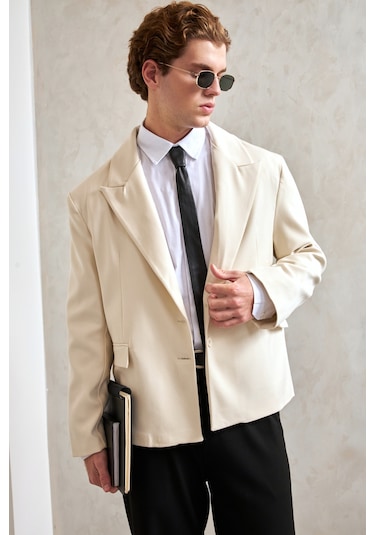 Hyman Erkek Oversize Blazer Ceket Ekru