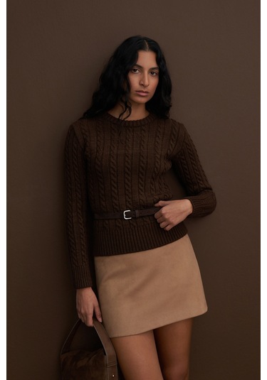 Süet Mini Etek Vizon