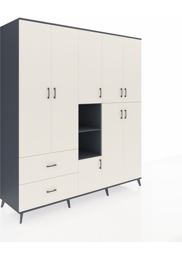 Kronos Dolap 12 Raflı 2 Çekmeceli Tek Askılı 220x59x243 Antrasit-aytaşı/aytaşı Aytası/aytası