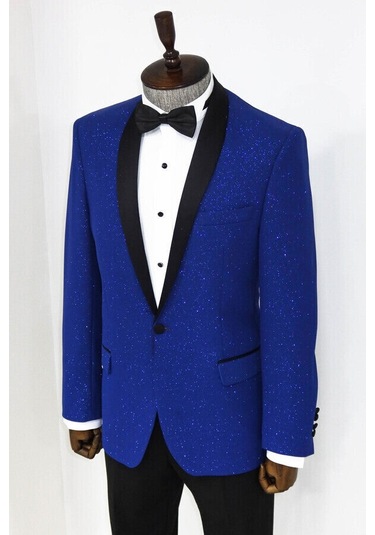 Wessi Şal Yaka Simli Lacivert Erkek Smokin Ceket Lacivert