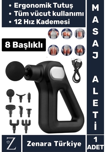 Ergonomik Kol Bacak Sırt Bel Yüksek Titreşim 12 Hız Kademeli Spor Fitness Kas 8 Başlıklı Masaj Aleti Çok Renkli