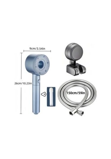 Fastbuy Challenger Yıldızlı Mavi 5 Ayarlı Deliksiz Vantuz Duş Başlığı + 8 Filtre Ve Paslanmaz Hortum