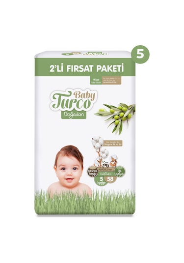 Baby Turco Doğadan 2'li Ultra Fırsat Paketi Bebek Bezi 5 Numara 290 Adet 5'li