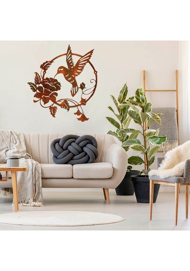 Kahverengi Metal Kuş Silüeti, Oturma Odası Yatak Odası Ofisi İçin Metal Yuvarlak Duvar Dekorasyonu Duvar Çıkartması Çok Renkli