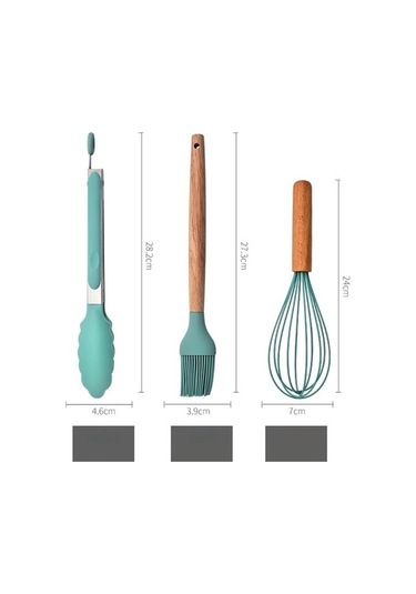 Tongxida Onbir Parçalı Silikon Mutfak Gereçleri Seti Açık Gri Yapışmaz Pişirme Eşyaları Gri