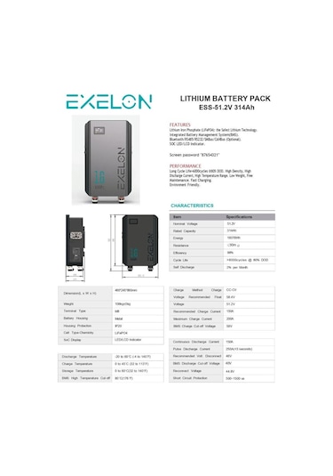 Exelon 51.2 V 314 Ah 16 Kw Lifepo4 Lityum Akü
