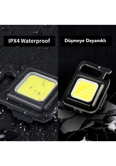 Çok Fonksiyonlu Taşınablr Anahtarlık Şarjlı Kamp Balıkçı Feneri Siyah