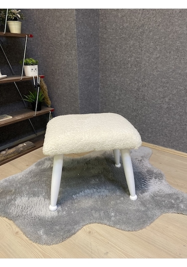 Trend Lake Teddy Krem Ahşap Ayak Uzatma Pufu Makyaj Koltuğu Bench Tabure