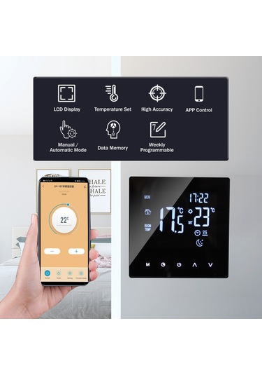 Xindoker Beyaz Wifi Akıllı Isıtma Termostati - Lcd Dokunmatik Ekran, Haftalık Programlama, App Kontrol, 16a, Doğru Sıcaklık Regülasyonu