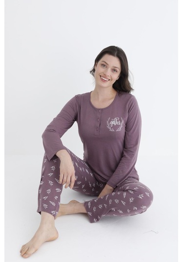 Uzun Kol Mevsimlik Pijama Takımı Viskon Alperi 790-31 Mor