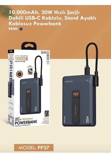 10000mah 20w Hızlı Şarj Kablosuz Magsafe Powerbank Type-c Kablolu/girişli Standlı - Siyah Siyah
