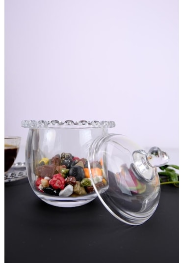 Digithome Kalp Boncuklu Cam Kaşıklı Şekerlik Bal Kavanozu - Sur-27 C320.049