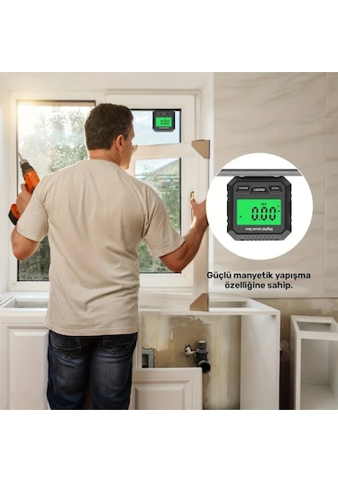 Honeybeeshop Siyah Hassas Dijital Açı Ölçer Lcd Arka Aydınlatmalı 0 01 Derece Hassasiyet Manyetik Taban Dıy Projeler İçin