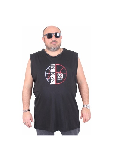 Starbattal Büyük Beden Baskılı Kolsuz Tişört Basketball 25150 Sıyah Siyah