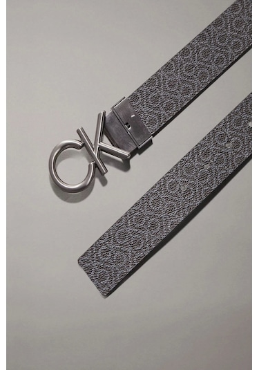 Calvin Klein Erkek Ck Metal Toka Ck Desenli Deri Kemer Siyah