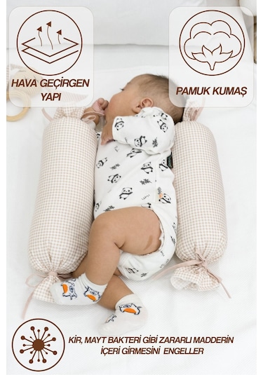 Mordesign Bebek Yuvarlanma Önleyici Yastık, Yenidoğan Yan Yatış Yastığı, Puffs Serisi Bej Zg987-1