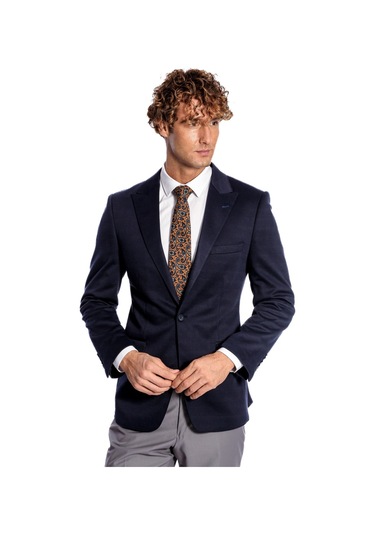 Wessi Lacivert Düz Slim Fit Erkek Ceket Lacivert