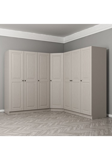 Kale 7 Kapaklı 4 Çekmeceli Köşe Dolap Kumtaşı Mebran İlkbahar 190cm Bej