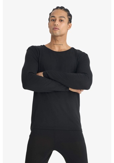 Defacto Slim Fit Dar Kesim Bisiklet Yaka Uzun Kollu Üst G2561ax25wnbk27 Siyah-bk27