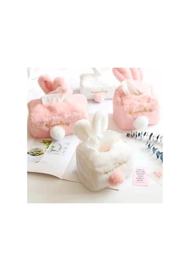 Pembe Kare-kawaii Doku Kapak Sevimli Pembe Peluş Tavşan Dokular Saklama Kutusu Tiki Kız Ev Dekorasyon Hediye Tuvalet Kağıdı Tutucu Peçete Kılıfı