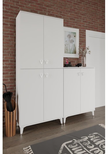 Simple Sp6190 Ayakkabılık 6 Kapaklı Mutfak Dolabı Balkon Dolabı Kiler Banyo Dolabı Çok Amaçlı Dolap Beyaz Gümüş Beyaz - Gümüş