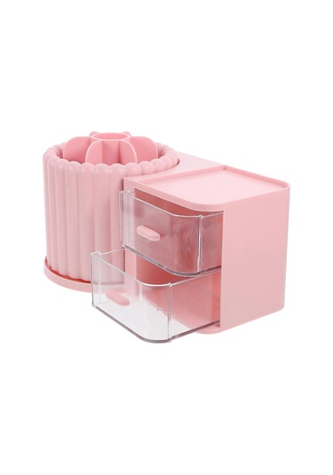 Ganzhoushop Masaüstü Kalemlik Masa Kozmetik Fırça Düzenleyici Döndürülebilir Tepsi Minimalist Tasarım Pembe 23.50x13.50x13.00cm 1paketpembe